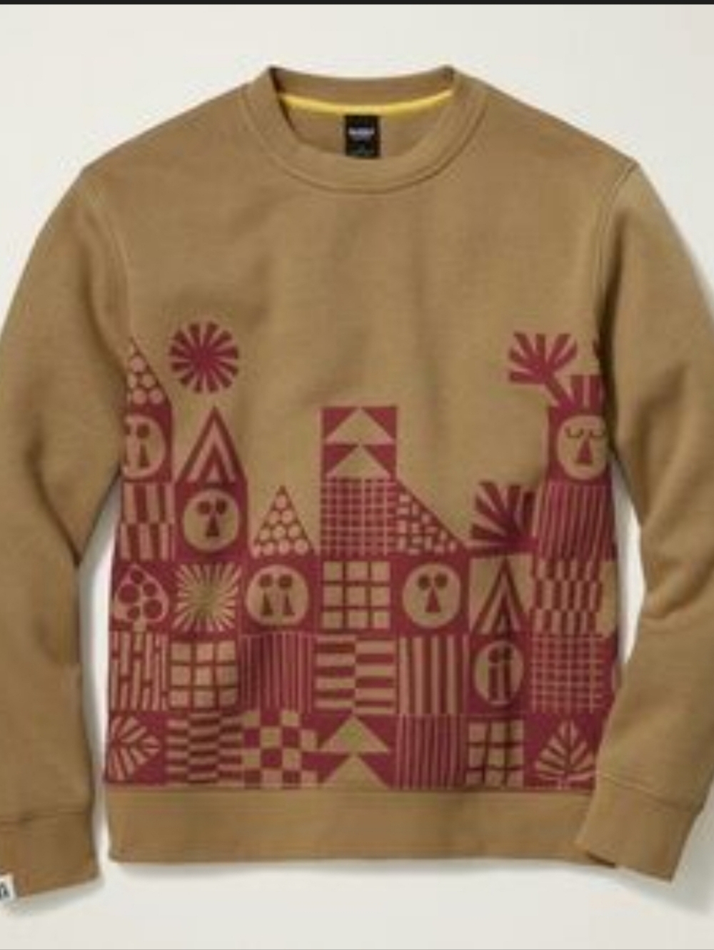 Bonobos Fielder Tan Fisherman Heavy Sweatshirt Chunky Magenta Geometric Print